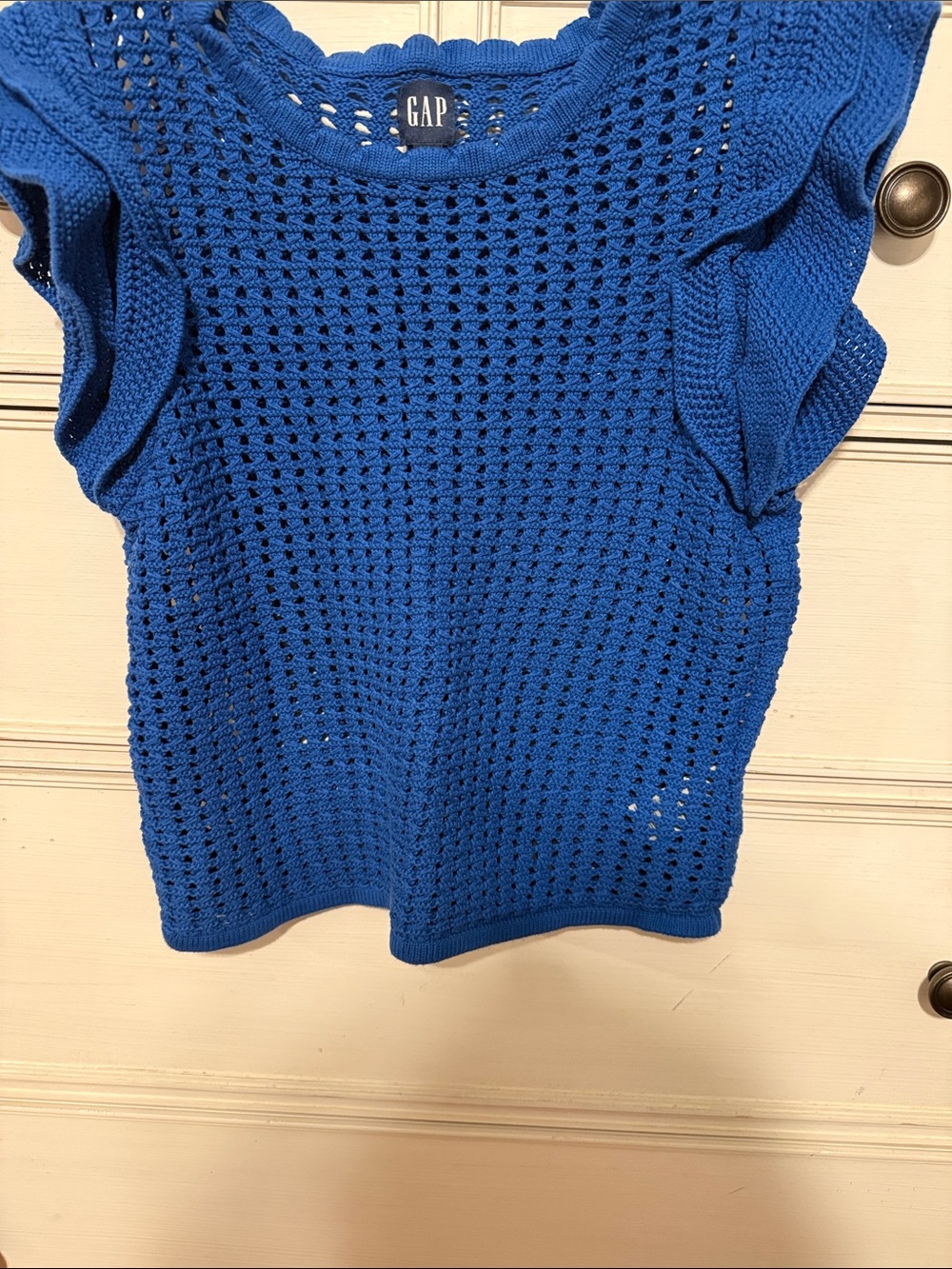 GAP vintage inspired Bright Blue Crochet Ruffle Sleeve Top